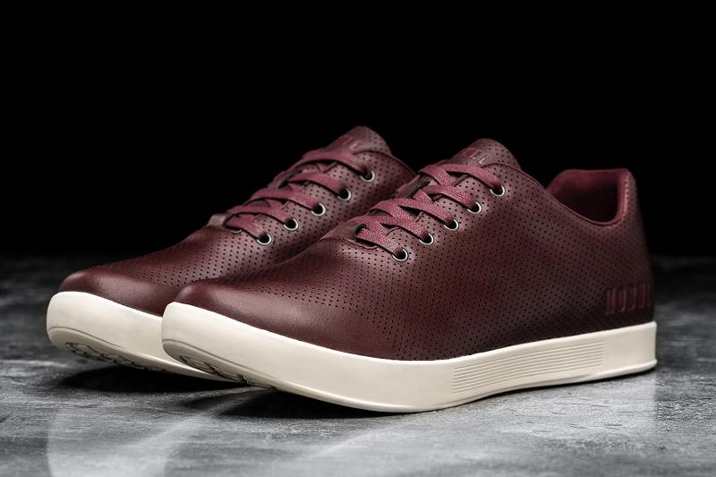 Burgundy Nobull Burgundy Leather Men's Trainers | CA K1410O